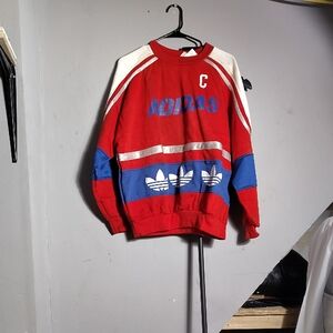 Adidas Red and Blue Colorblock Crewneck Sweater